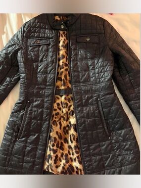 Laundry By Shelli Quilted Black Women's Jacket with Leopard Lining